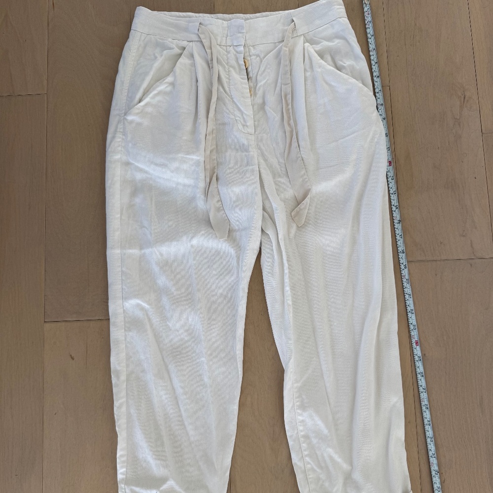 Wilfred Aritzia White Linen Lyocell Tie Waist Cropped Pants Size 6